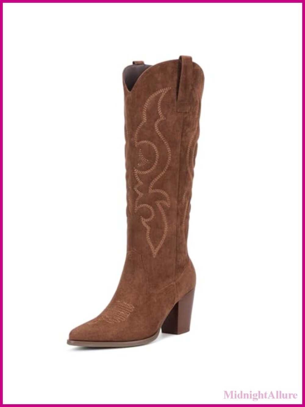 Women's Knее High Suede Cowboy Boots Western Pointed Toe Block Heel Side Zipper